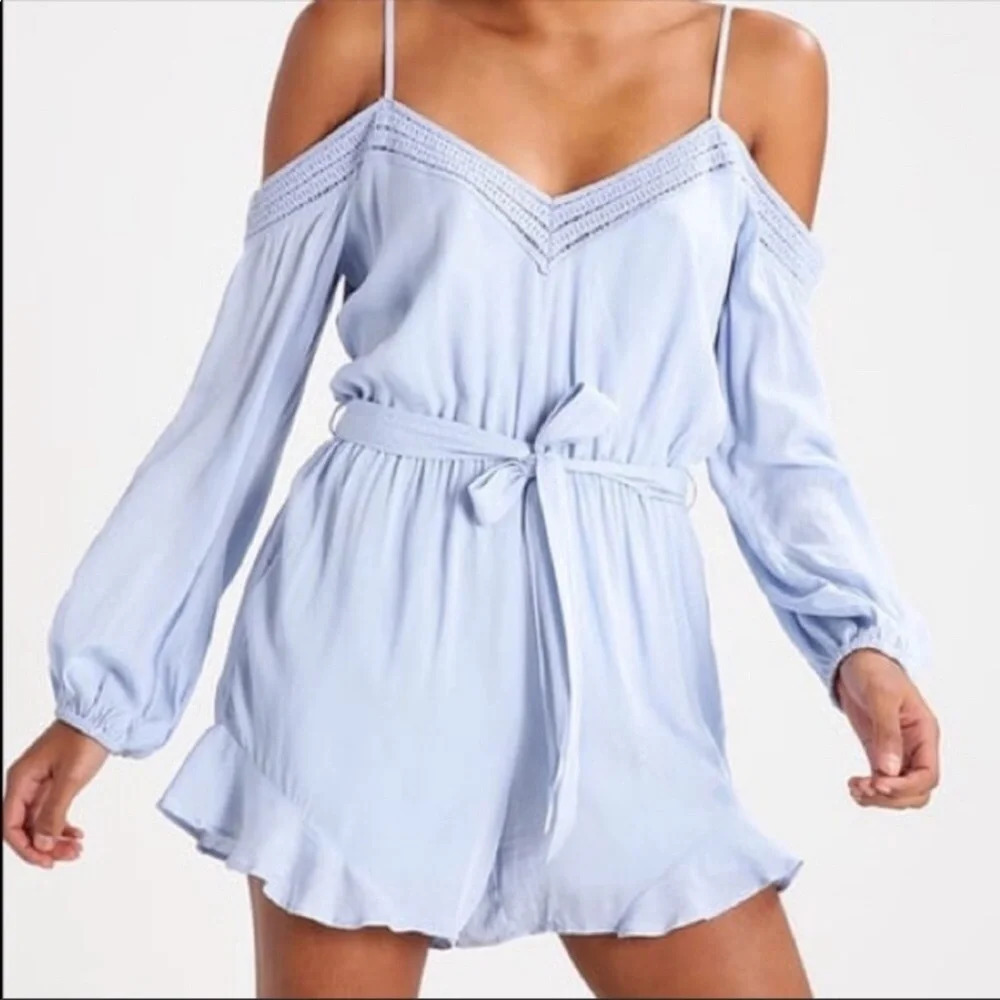 Bardot light blue off the shoulder romper playsuit  9613